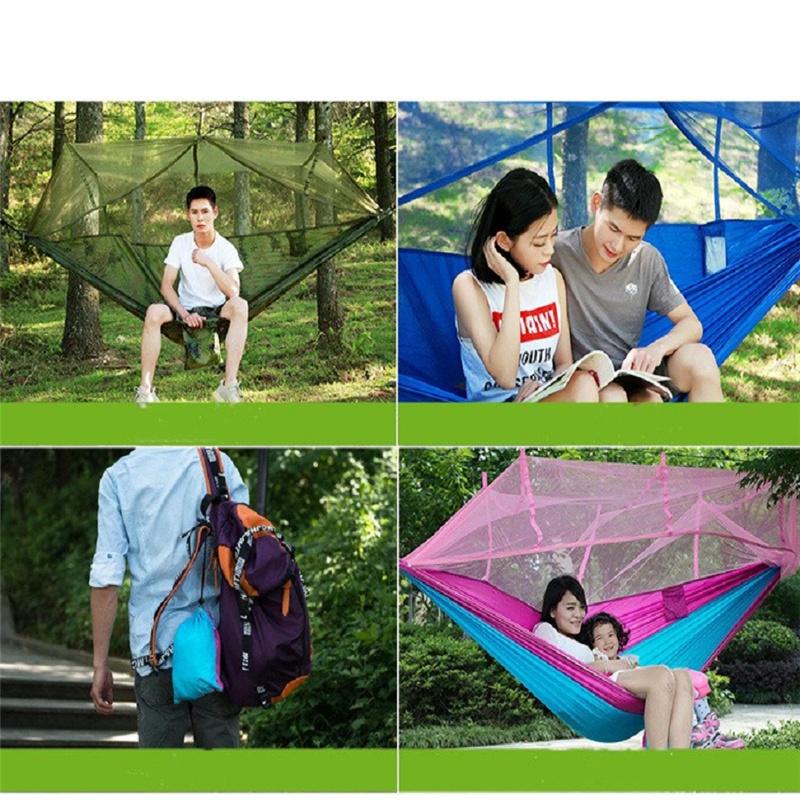 Đôi Nylon 210T Chống Muỗi Vải Dù Trên Không Lều Cắm Trại Ngoài Trời Muỗi Lưới Võng Ngủ Xoay