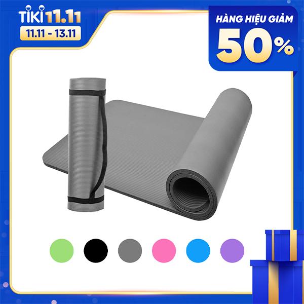 Thảm tập Yoga dày 10mm bằng bọt NBR chất lượng cao, nhẹ và bền không trơn trượt với dây đeo và túi lưới