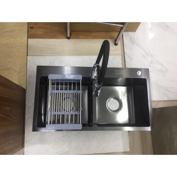 Combo Chậu rửa bát Nano Korea và Vòi nóng lạnh silicon đen
