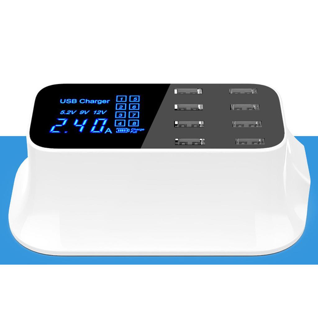 8 Ports USB Charger LCD Display Hub for Laptop Phone Charging EU