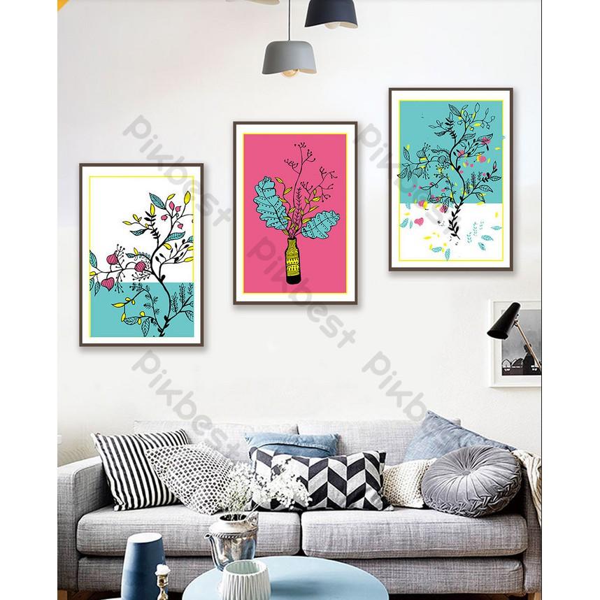 Combo 3 tranh dán tường 3d, bình hoa tối giản trang trí phòng khách phòng ngủ hiện đại MS