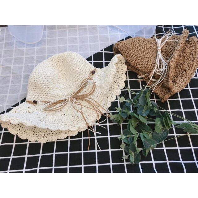 Nón/ Mũ cói mềm dây đan -Mũ đi biển phong cách vintage