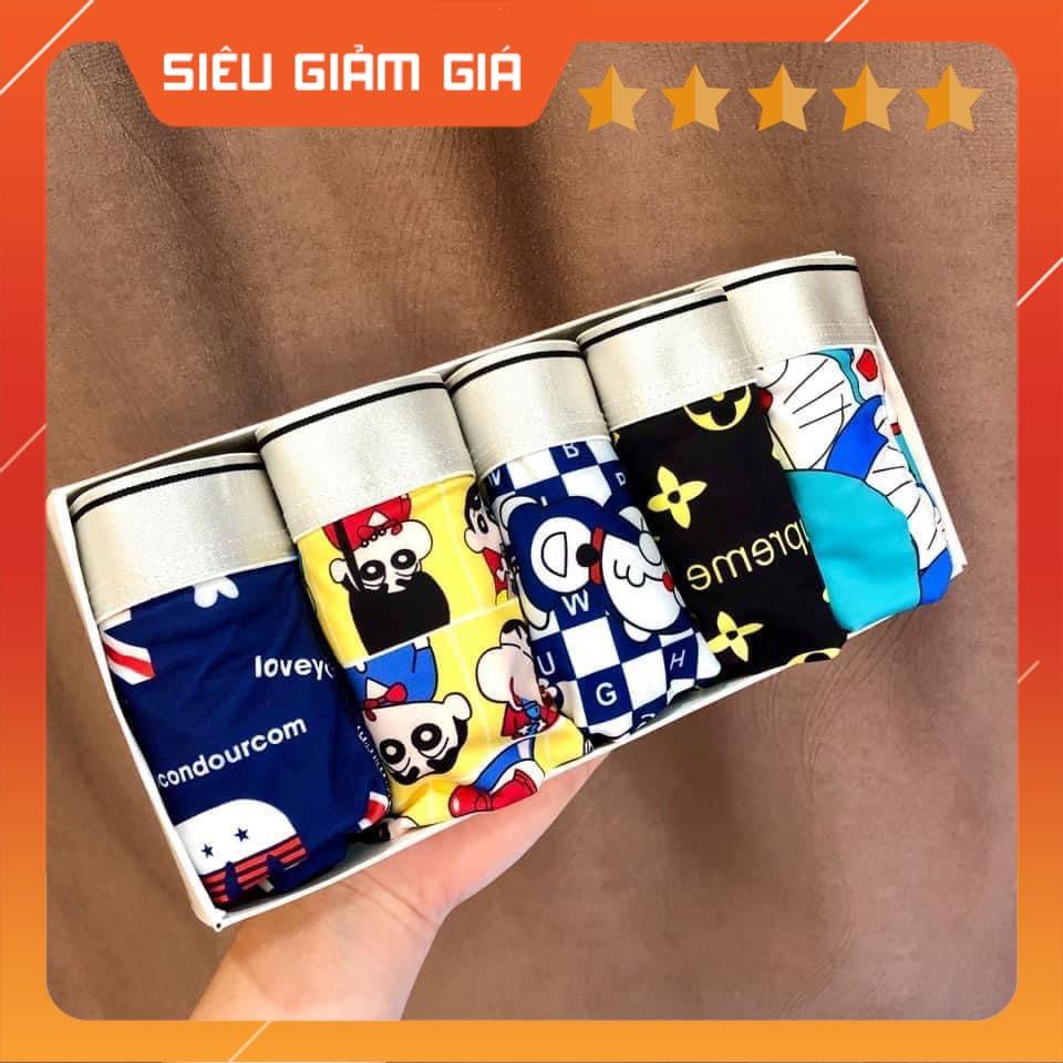 Hộp 5 quần lót nam, sịp đùi thun lạnh cao cấp họa tiết nhân vật hoạt hình-Đoremon