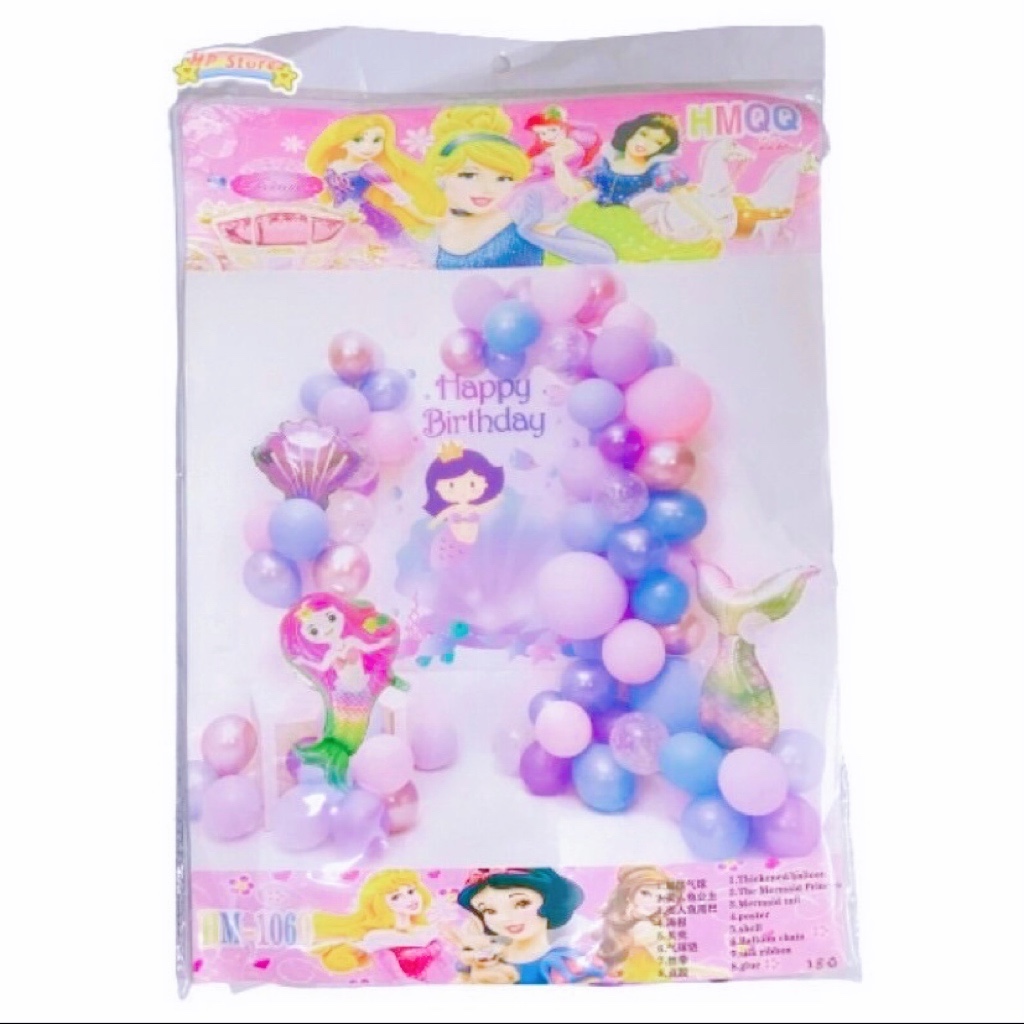 Set Bộ Trang Trí Sinh Nhật Nàng Tiên Cá Tím Hồng Xanh Trẻ Em Tặng Kèm Phụ Kiện Cây Bơm Bóng