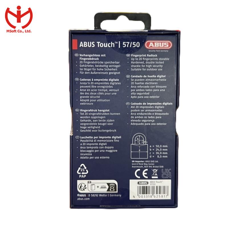 Ổ khóa vân tay ABUS Touch 57/50 20 vân tay dùng ngoài trời - MSOFT