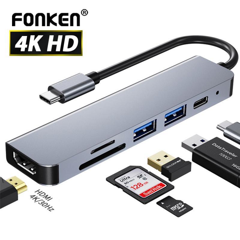 Hub USB C 6 Trong 1 FONKEN Mỏng Truyền Dữ Liệu Cực Nhanh Cho Laptop táo Pro/Máy Tính Bàn