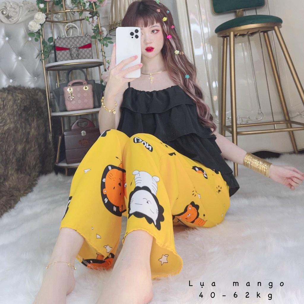 Đồ ngủ 2 dây quần dài pyjama nữ dễ thương vải lụa mango loại 1 giá rẻ freesize dưới 62kg My Store S55