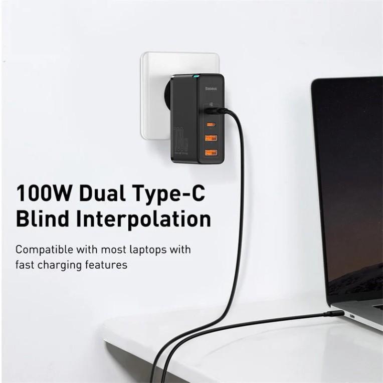 Củ sạc siêu nhanh Baseus GaN2 Pro Quick Charger, cốc sạc 100W 4 cổng 2U + 2C cho điện thoại, máy tính, Laptop, Macbook - Đen