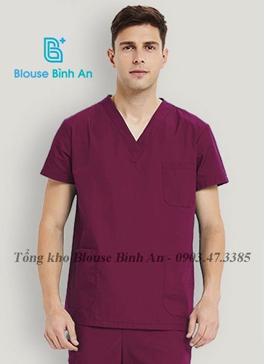 Bộ Blouse/Scrubs Đỏ Đô dành cho Y Tế - Spa Vải cotton lạnh hàn quốc cao cấp - Blouse Bình An