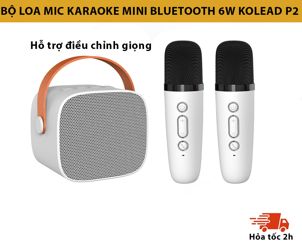 Bộ Loa bluetooth mini karaoke kèm mic KOLEAD P2 Không dây Bass cực mạnh, hỗ trợ kết nối thẻ nhớ, jack 3.5mm - Hàng chính hãng