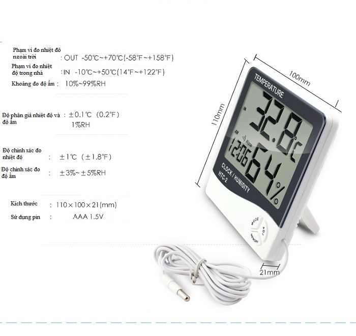 Máy đo nhiệt độ độ ẩm trong phòng Model HTC-2 ( Đã kèm pin )