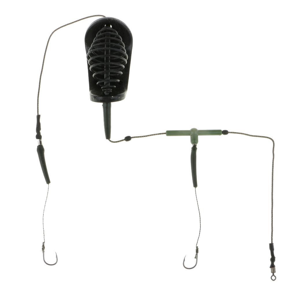 Carp Fishing Inline Method Feeder Cage Hook Rig Set Coarse Fishing Tackles Green