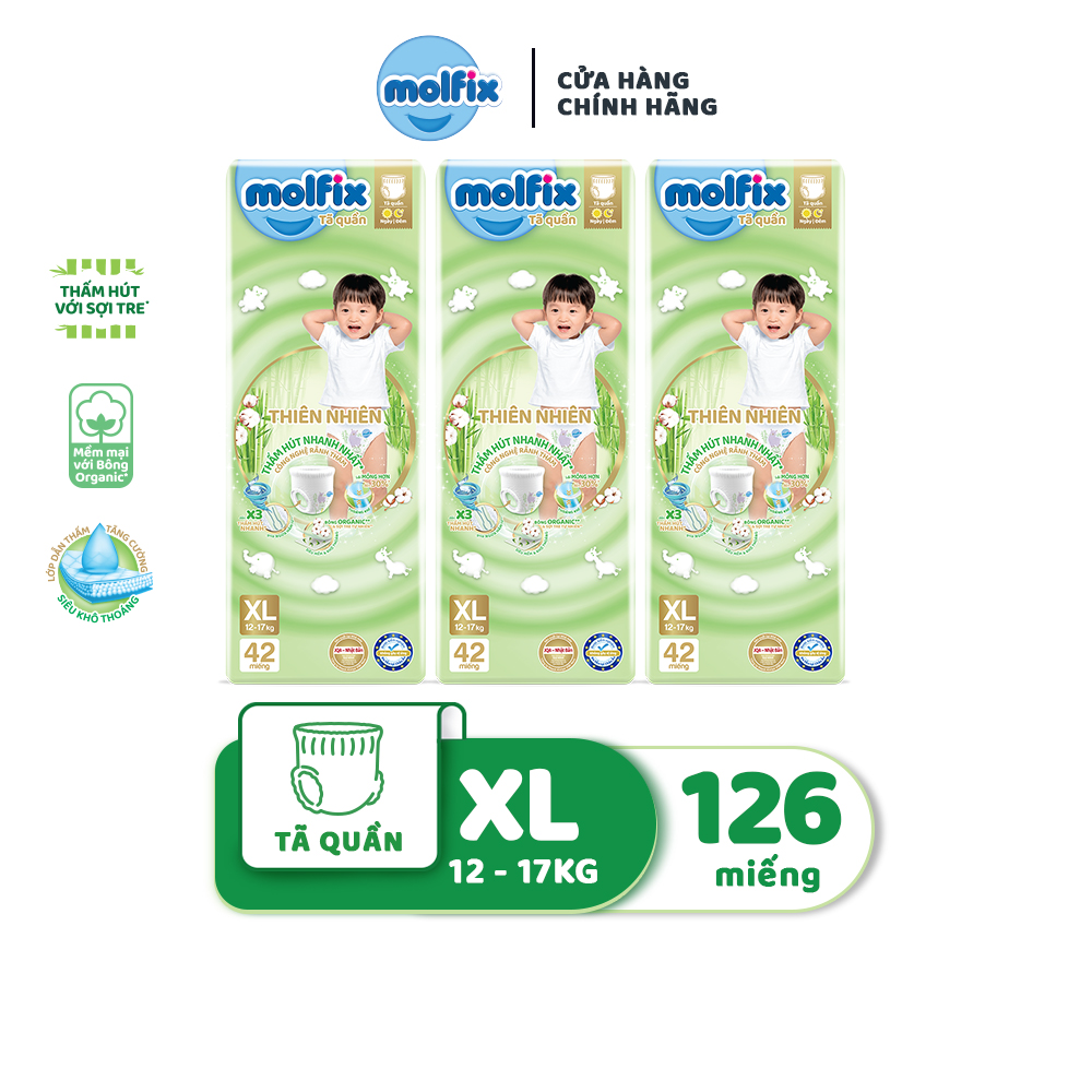 Combo 3 Tã/bỉm quần Molfix Thiên nhiên Super Jumbo M60/L52/XL42/XXL38
