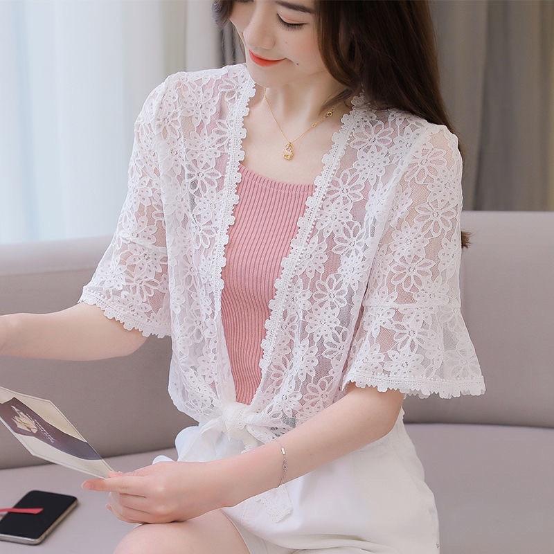 Áo ren nữ cardigan, áo khoác ren mỏng buôc nơ