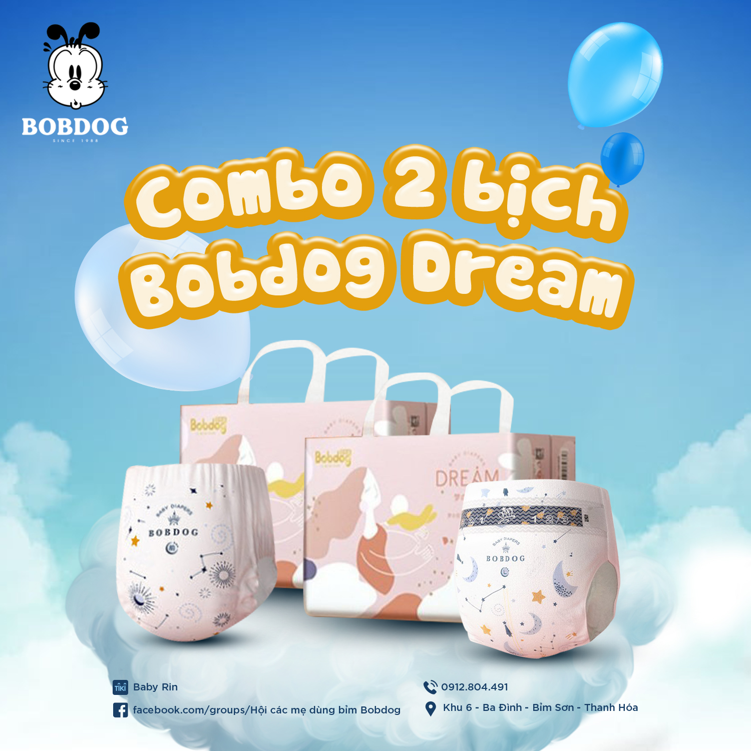  ̣ Tã dán/quần Bobdog Dream/Fly Sail size 