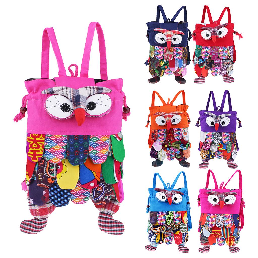 Cute Owl Cotton Handmade Patchwork Backpack Bag Women Girl Handbag