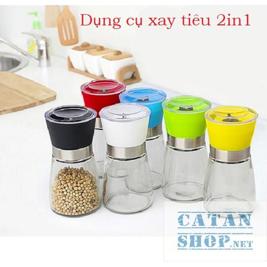 ️FREESHIP️ DỤNG CỤ XAY TIÊU CẦM TAY 2IN1, LỌ THỦY TINH Lọ xay tiêu cầm tay nhỏ gọn tiện dụng. GD307-XayTieu-nho