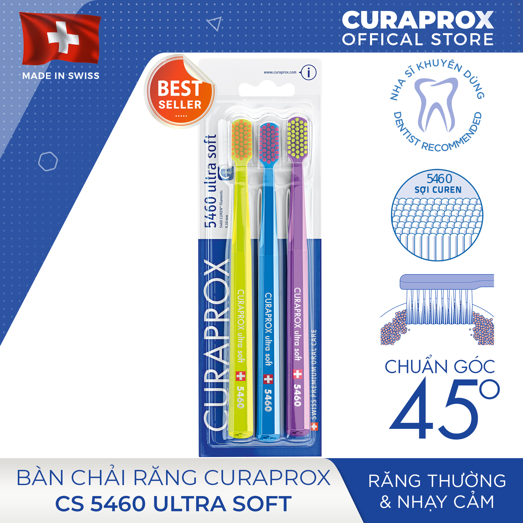 Bộ 3 bàn chải răng Curaprox CS 5460 Ultra Soft