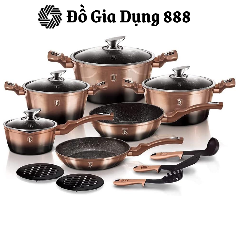 Bộ Nồi Berlinger Haus, Bội Nồi 15Chi Tiết, Dẫn Nhiệt Tốt, Dùng Cho Mọi Loại Bếp, Nhập Đức