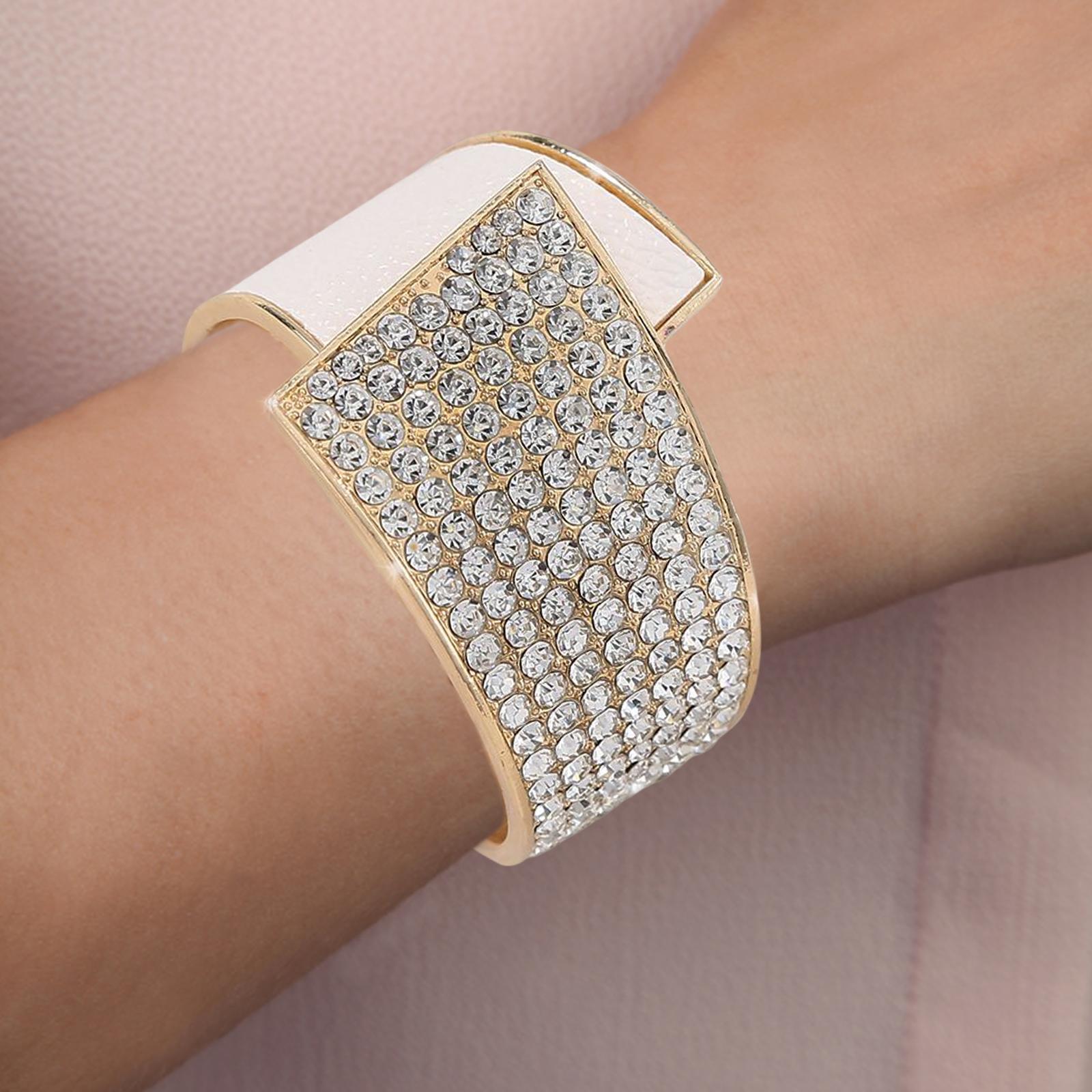 Trendy Open Bracelet Charms Rhinestones Wide Asymmetrical for Birthday