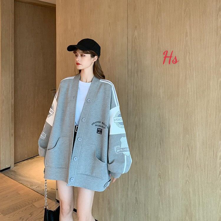 Áo Cardigan Nữ Logo BRCON, Áo Khoác Nữ Nỉ Ngoại Cúc Cài Dáng Rộng