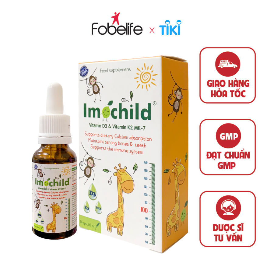 Siro Bổ Sung Vitamin D3K2 Giúp Bé Xương Chắc Khỏe Phát Triển Chiều Cao Imochild D3K2 - Lọ 20ml