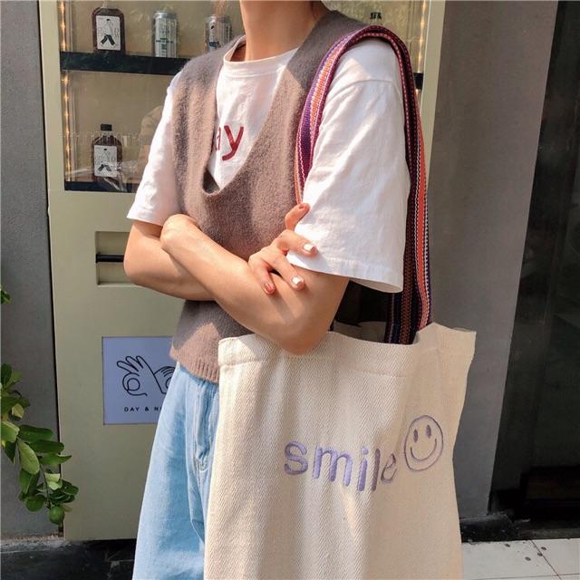 TÚI TOTE VẢI VINTAGE QUAI THỔ CẨM SIÊU XINH SMILE