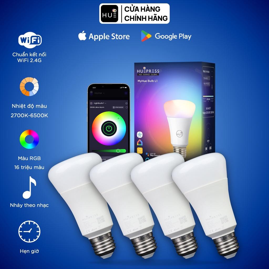 Bộ 4 bóng đèn LED tròn thông minh HuePress Bulb L1 Wifi RGBCW 9W Wifi control