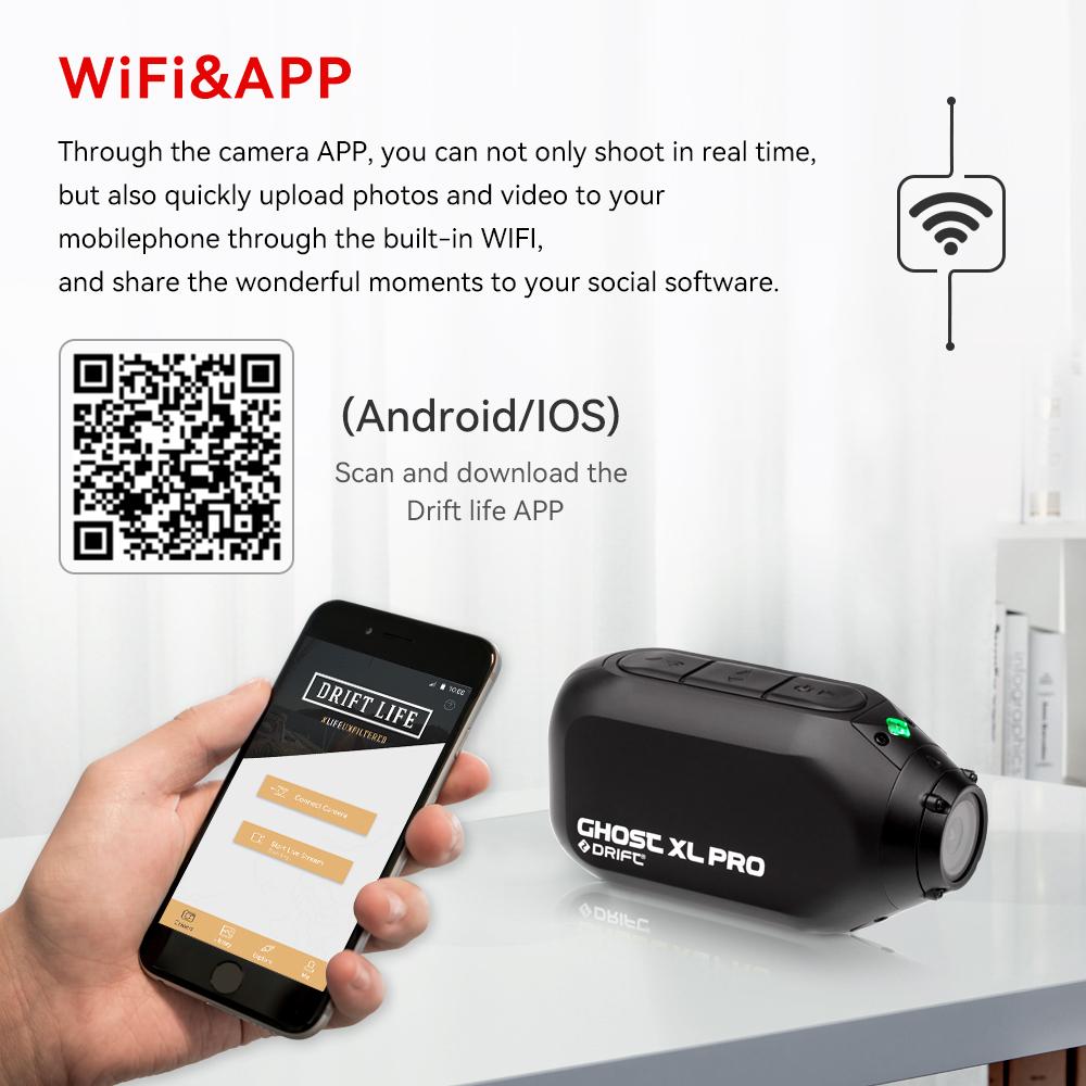 Drift Ghost XL Pro Camera Hành Động Thể Thao 4K Plus HD WiFi 3000mAh IPX7 Cho Mũ Bảo Hiểm Xe Máy Xe Đạp Máy Ảnh Chống Thấm Nước Head Cam