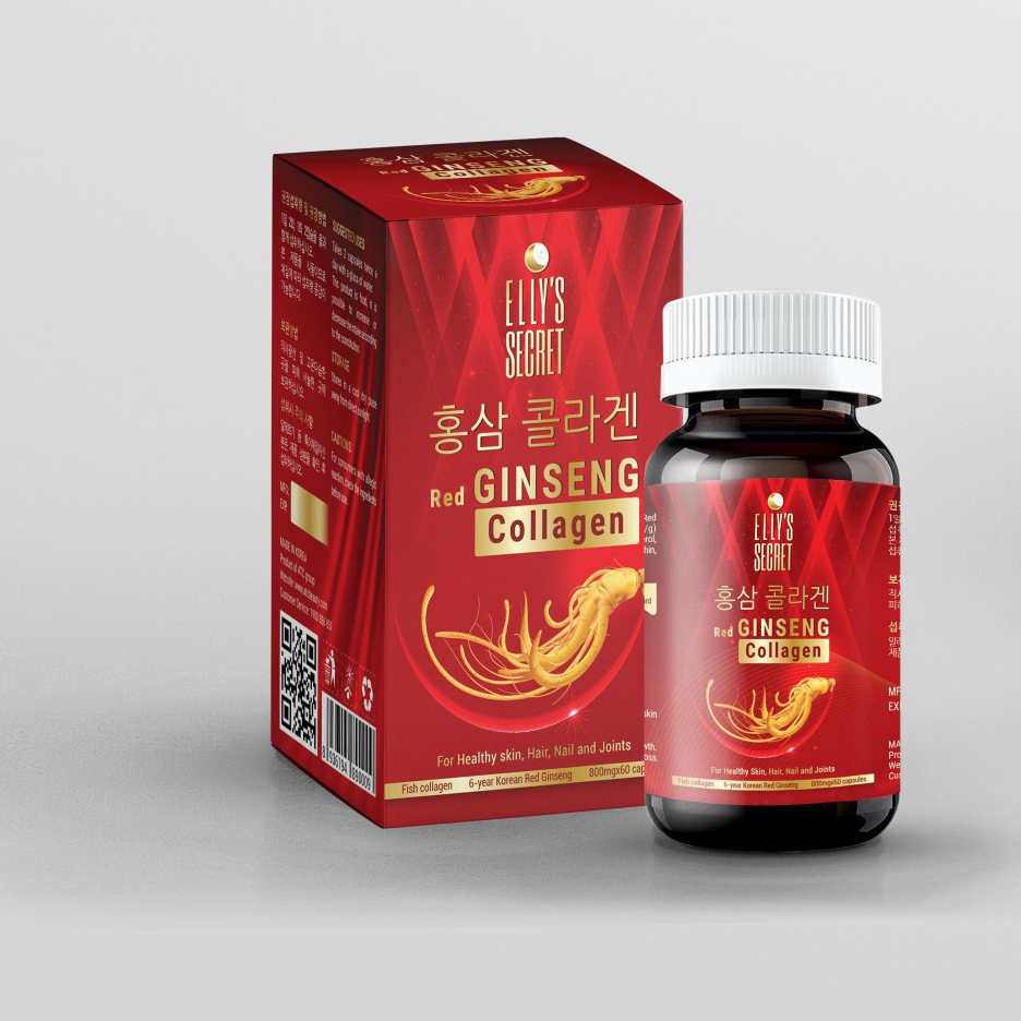 Viên uống hồng sâm collagen cao cấp Hàn Quốc Elly Secret giảm nếp nhăn, cải thiện độ ẩm cho da Red Ginseng Collagen 48G