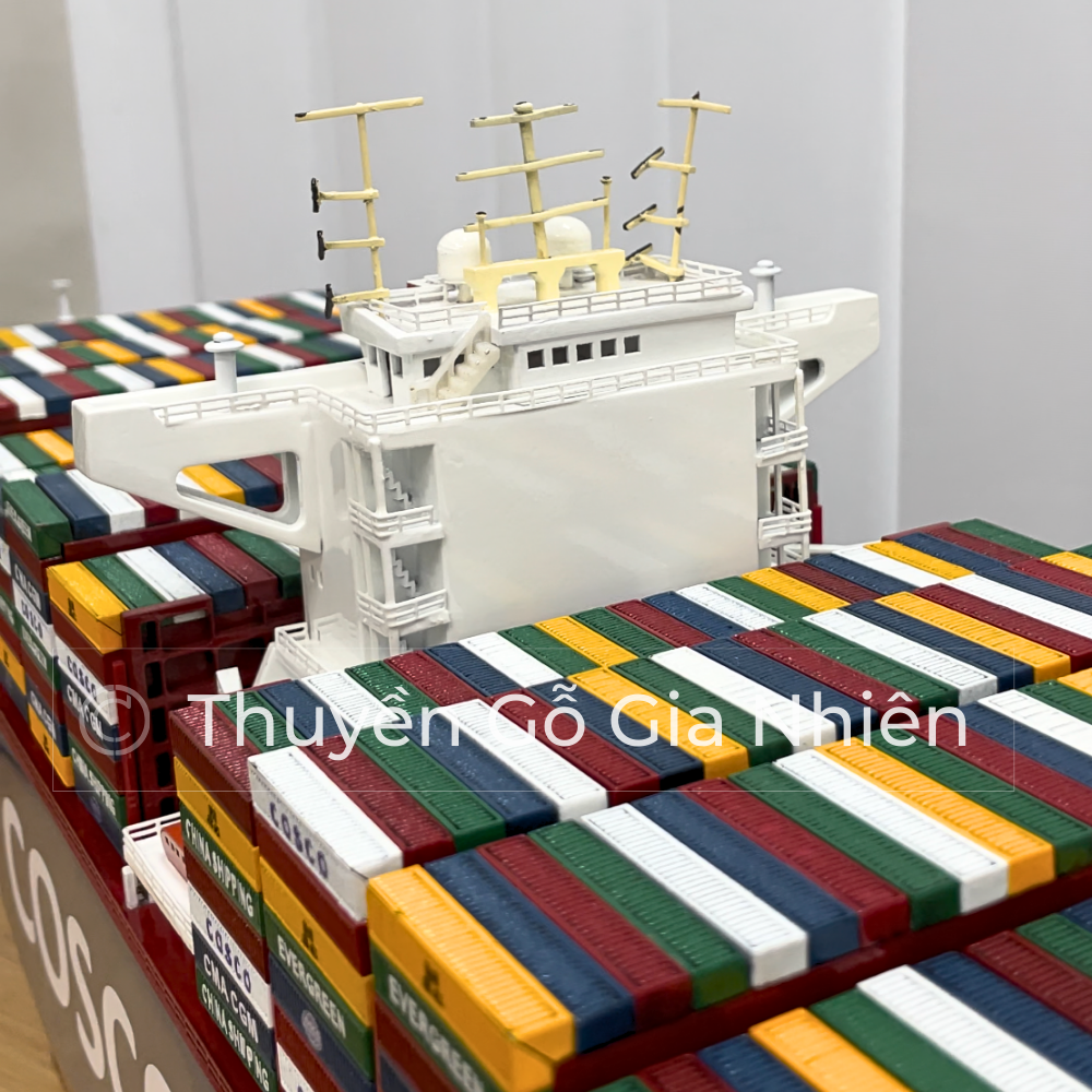 Mô Hình Thuyền Gỗ Phong Thủy Gia Nhiên, Thuyền Container Gỗ COSCO, Dài 100cm, Thuyền Trang Trí Xuất Khẩu Chất Lượng Cao