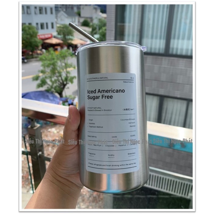 Bình/ Ly/Cốc giữ nhiệt Iced Americano 600ml_Kèm sẵn ống hút inox