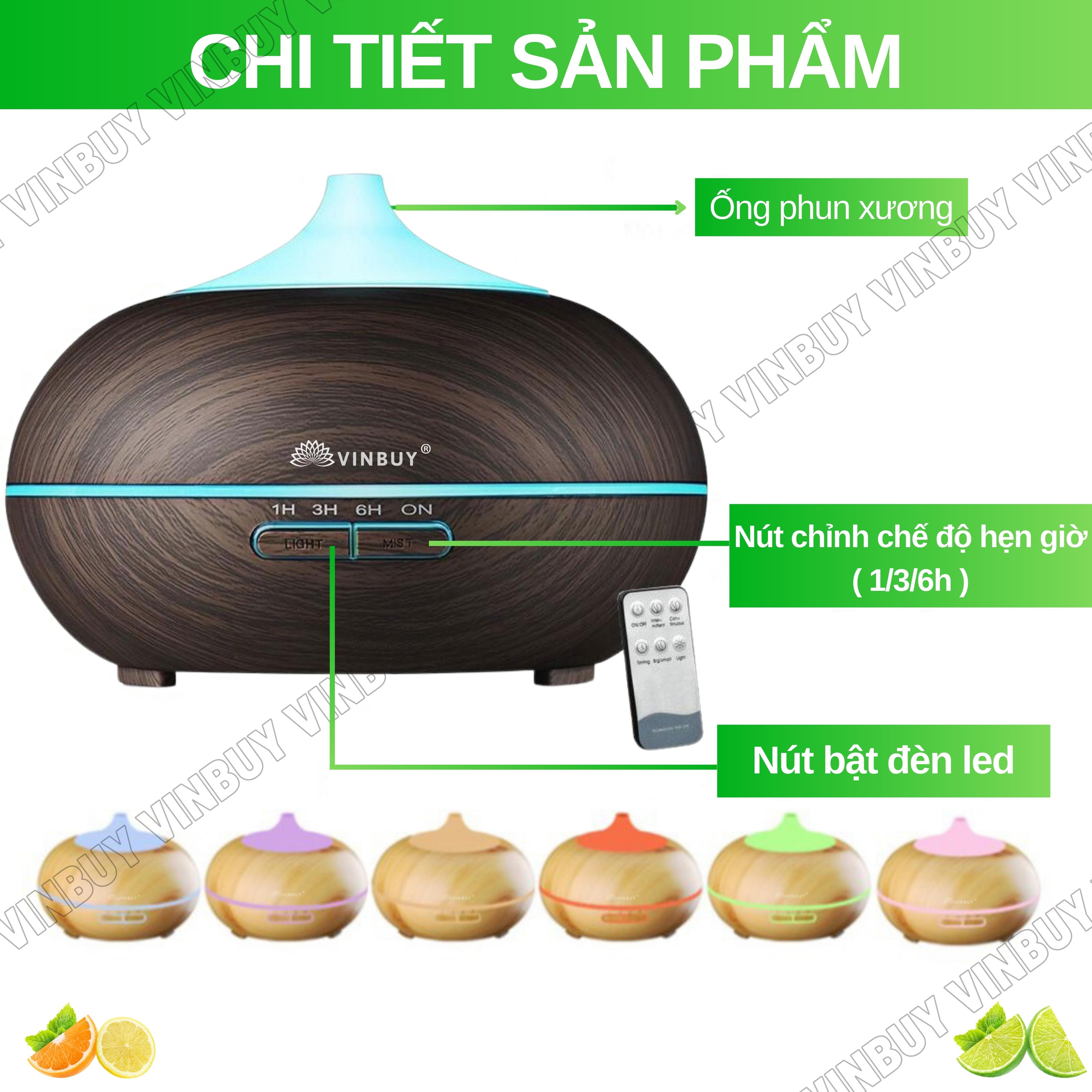 Máy khuếch tán tinh dầu VINBUY bí ngô, máy xông tinh dầu phun sương tạo ẩm, máy xông tinh dầu phòng ngủ, spa, tự động, dung tích lớn led 07 màu - Hàng chính hãng