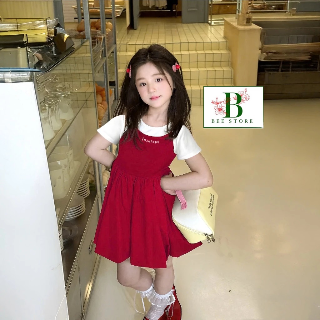 Set Đầm Bé Gái Áo Thun Babytee + Đầm Bí Từ 12-45KG Dành Cho Bé Gái