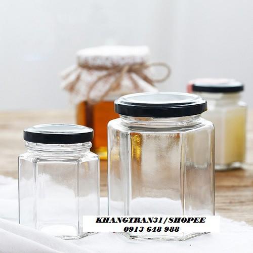 Hũ thủy tinh lục giác nắp thiếc 500ml đựng gia vị, hương liệu, mật ong