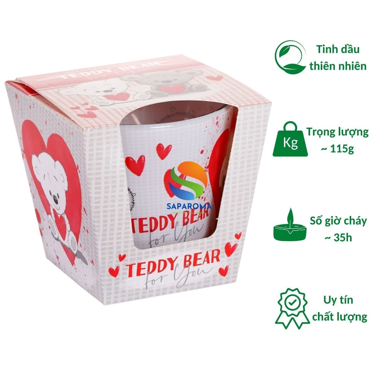 Ly nến thơm tinh dầu Bartek Teddy Bear 115g QT8857 - hương hoa hồng, nến trang trí, thơm phòng, thư giãn, hỗ trợ khử mùi (giao mẫu ngẫu nhiên)