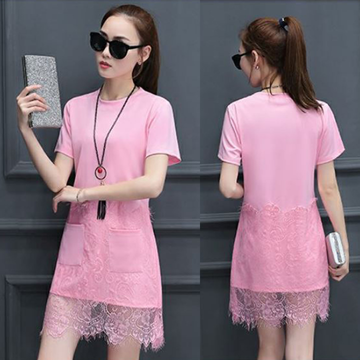 Váy Nữ Xuông Phối Ren Dáng Chữ A, 100% Cotton Phối Ren, 4 Màu Lựa Chọn, Thời Trang Công Sở Dạo Phố