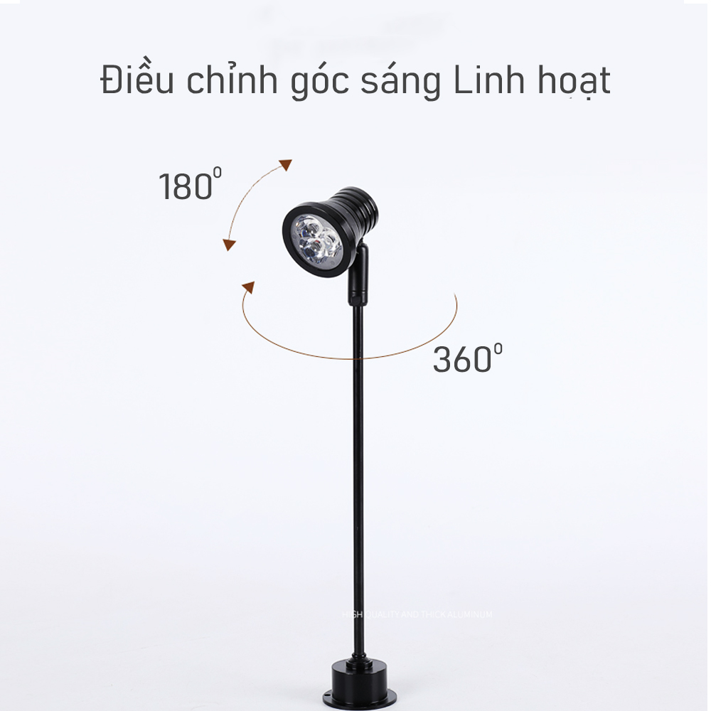 Đèn rọi Tủ kính trung bày sản phẩm 3 bóng Led 3W, Ánh sáng vàng chiếu điểm, Thân đèn Kim loại xoay 360°