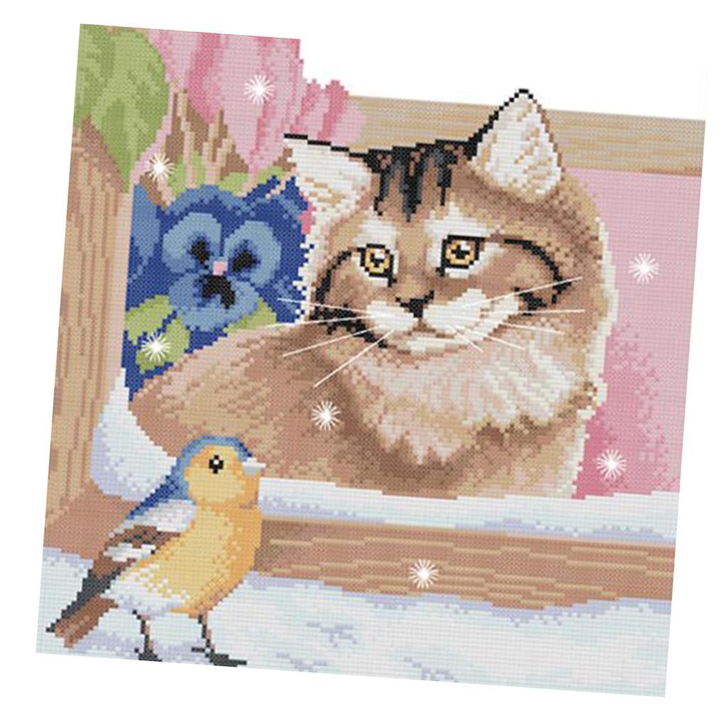 Beginners Kids Floral Cat Bird Stamped Cross Stitch Kit Accurate Home Decor 11CT