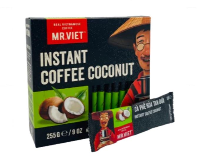 Cà phê hoà tan Dừa Mr Viet Coffee 255g - Instant Coffee Coconut (15 gói/ hộp *17g)