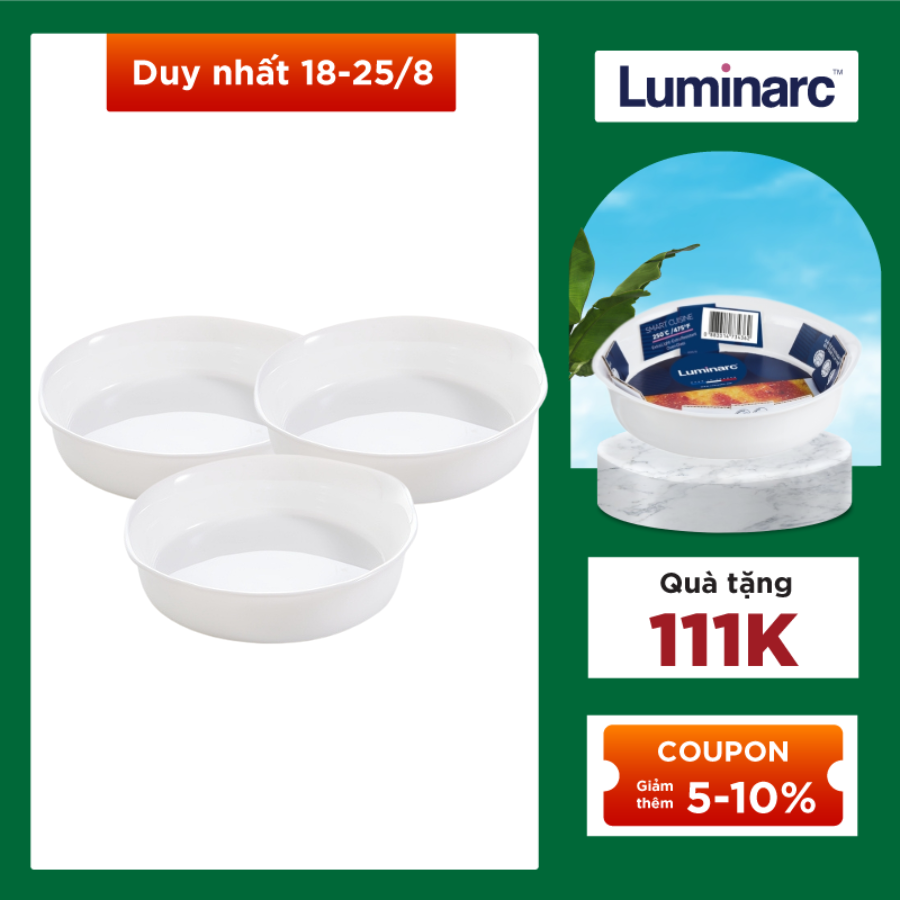 Bộ 3 Khay nướng Thuỷ Tinh Luminarc Smart Cuisine Tròn 14cm- LUKHP0310