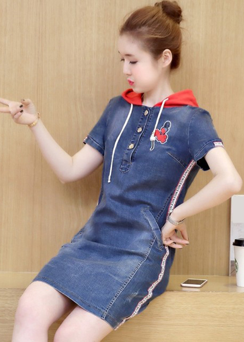 Đầm Jean Nữ Body Kèm Nón Thêu Hoa Cao Cấp