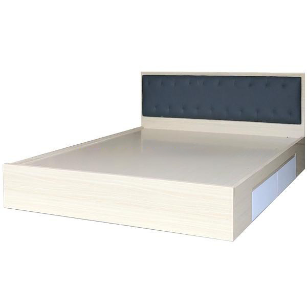 Giường Ngủ Gỗ MDF Phủ Melamine Đầu Nệm Đen Có Ngăn Kéo Màu Vàng Kem