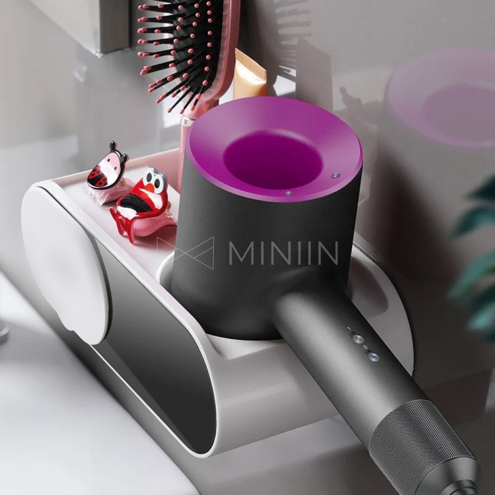 Giá Đỡ Máy Sấy Tóc Dán Tường Nhà Tắm Siêu Chắc Có Ngăn Đựng Đồ Trang Điểm - Kệ gắn tường - Hàng Chính Hãng MINIIN