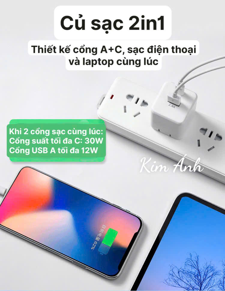 Củ sạc xuất Nhật GaN 45W KFLY ( JHX-AC2048) đạt chứng nhận PSE tiêu chuẩn Nhật Bản, Kim Ánh cho dùng thử 30 ngày, bảo hành hàng chính hãng 12 tháng