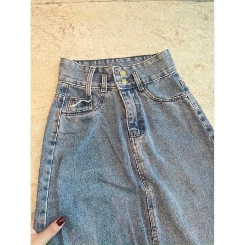 Chân váy jean 2 khuy xẻ sau