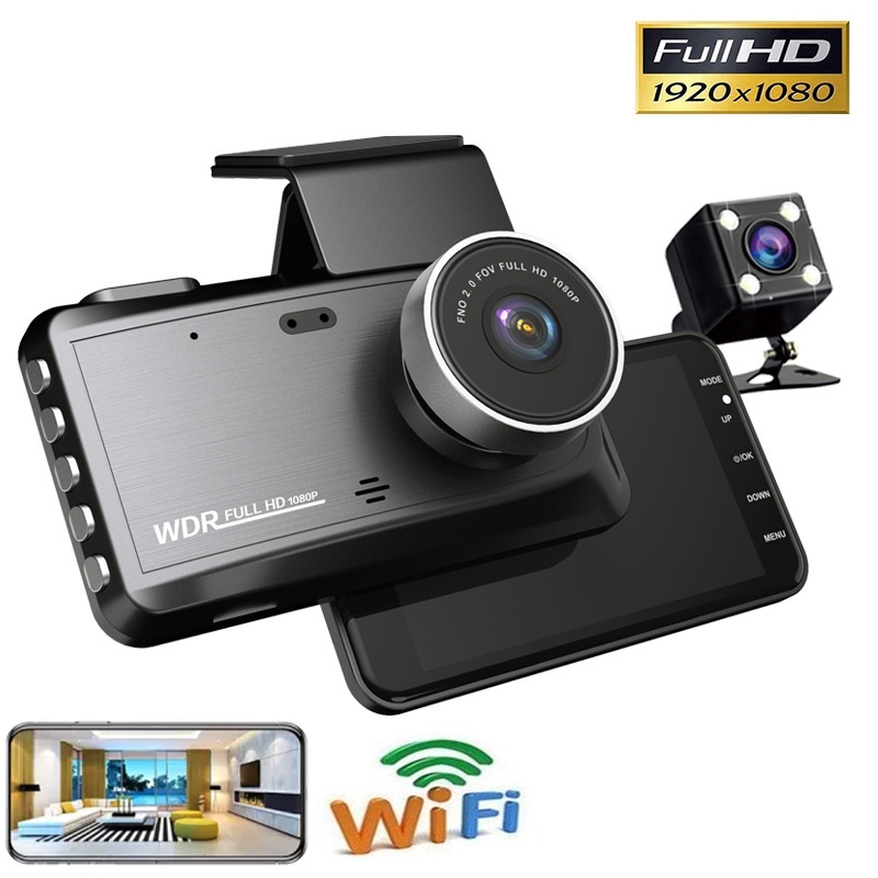 Camera hành trình WiFi cao cấp V-95 Màn Hình Cảm Ứng 4 Inch Night VíSion tích hợp cam kép trước sau - Xem trên điện thoại qua APP - Độ phân giải 1080P sắc nét , WIFI.phát hiện chuyển động