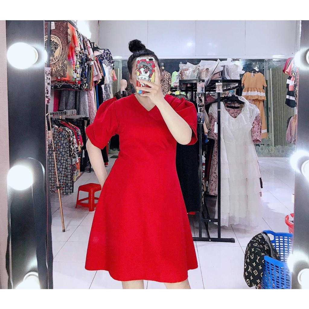 ĐẦM BIGSIZE ĐỎ CỔ TIM TAY NGẮN KIỂU