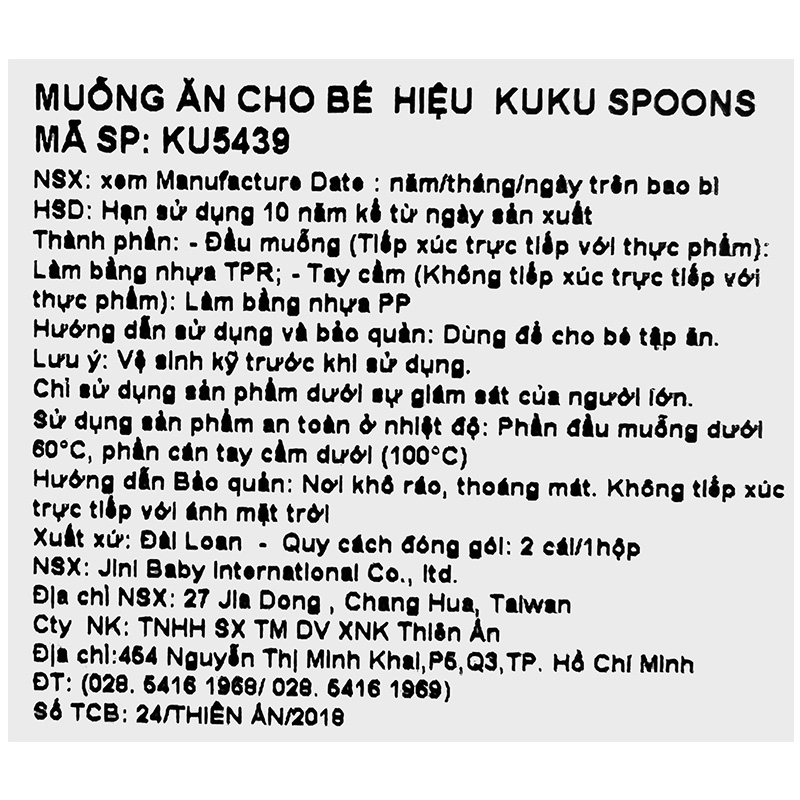 Muỗng ăn cho bé bằng nhựa KuKu KU5439 2 cái - màu ngẫu nhiên - Hàng chính hãng