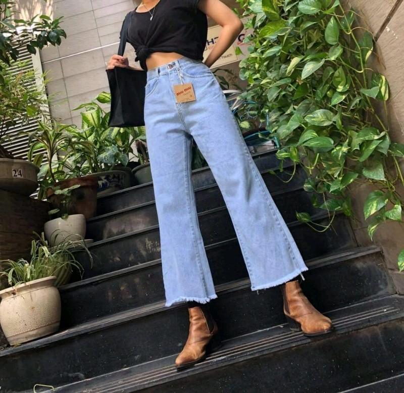 Quần Nữ Ống Rộng Chất Jeans Dày Dặn